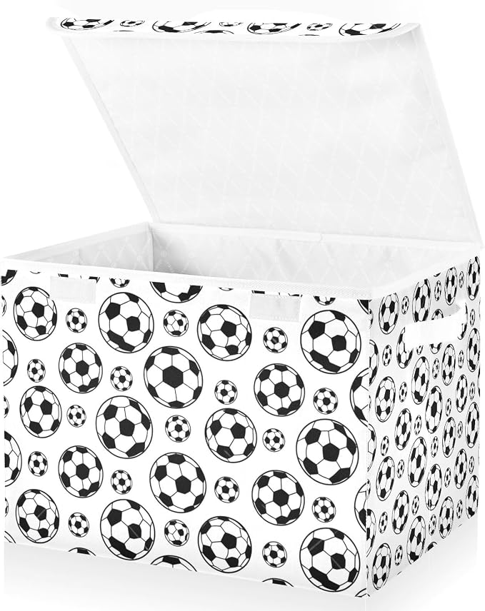 Soccer Ball Storage Bins with Lids Closet Bedroom 40L Storage Basket | Decorative Storage Boxes, 300D Oxford Cloth, Hollow Board Frame, Flip Top Velcro Lid, 16.5x12.6x11.8 inch, Collapsible Design
