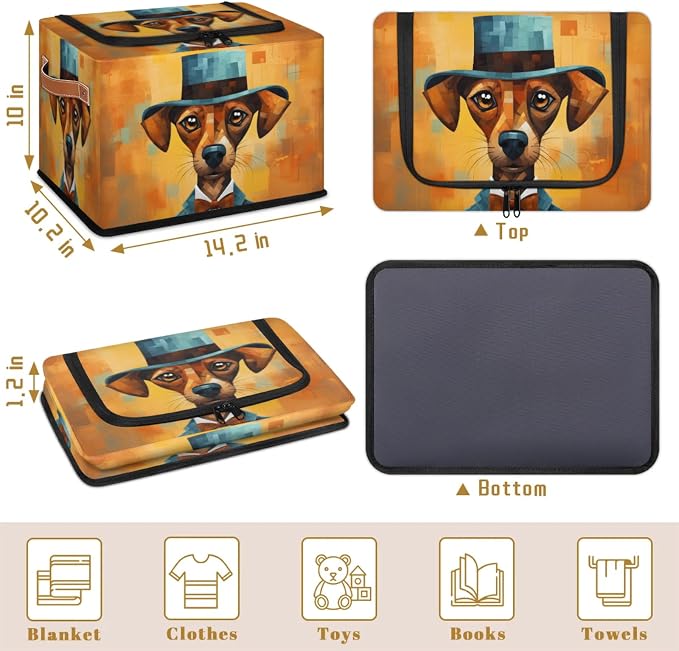 Pardick Gentleman Dog Storage Bin Storage Basket with Zipper Lid Collapsible Cloth Organizer Closet Shelf Basket Cube Bins Dustproof Clothes Organizer for Bedroom, Nursery