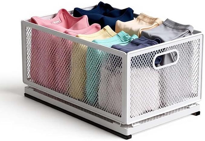 Pull-Out Cabinet Organizer W 9.4"x D 15.7"XH 8.3" Metal Steel Slide Basket with Adhesive Rails for Kitchen, Closet, Pantry Storage bathroom Sliding Drawer Rack undersink shelf