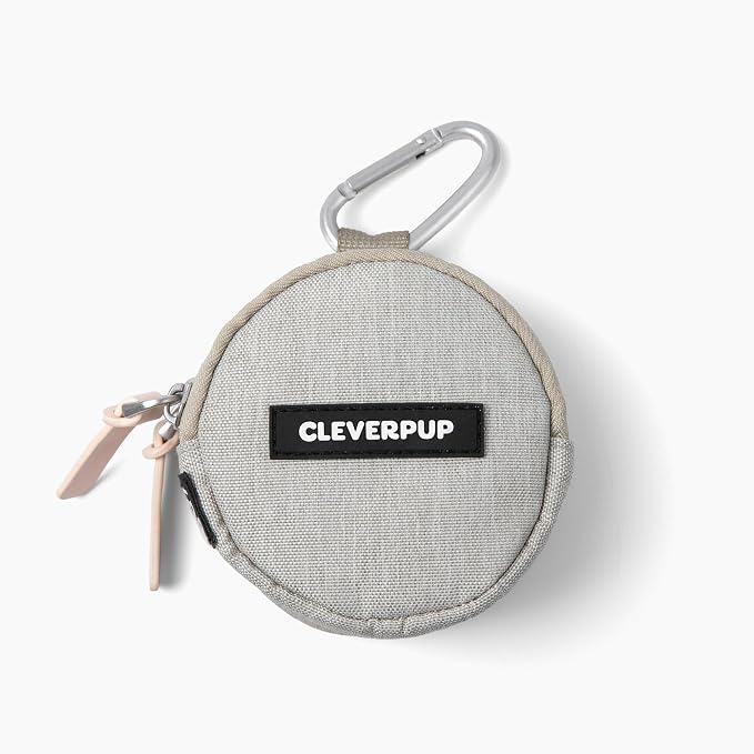 Cleverpup Snackpack Double Insulated Dog Treat Pouch – 1.5 Cup Capacity, 2 BPA-Free Waterproof Zipper Pockets, Carabiner for Belt/Leash – Compact Training & Travel Bag – Sand