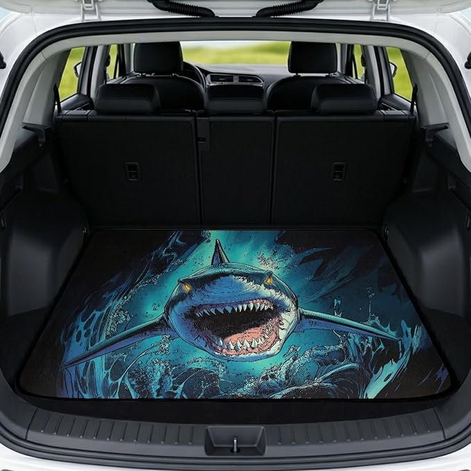Sea Shark Car Cargo Liner, Universal Trunk Liner Non Slip Floor Mat Shark Car Accessories, All Weather Used Automotive Trunk Protection Mat for Cars, SUVs, Trucks (Blue)