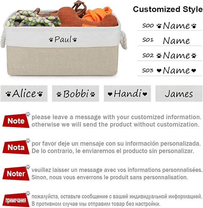 Pet Toy Storage Box Dog Toy Organizer Basket Personalized Large Capacity Collapsible Bin Two-Tone Linen Chest with Sturdy Handles for Living Room Pet Supplies Organizing (White Pink L)