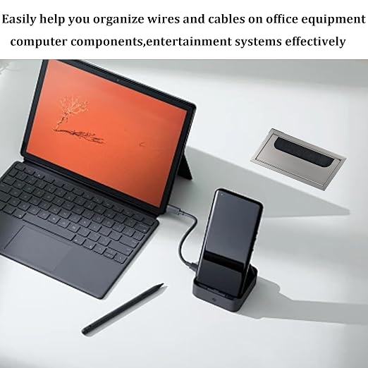 2PCS 6.3"x3.15" Metal Rectangle Cable Grommet, Wire Management Cover with Soft Brush Strip, Desk Wire Organizer for Computer Table Office Furniture (Silver)
