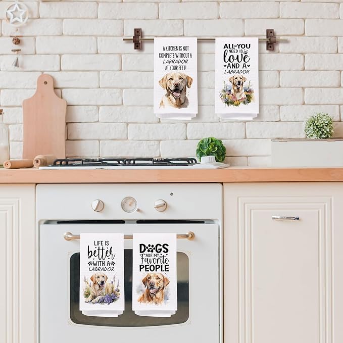 SPBL&L Golden Labrador Retriever Dog Kitchen Towels Set of 4, Labrador Retriever Gifts for Women,Labrador Decor Tea Dish Towels for Kitchen,Labrador Decorative Hand Towels for Bathroom, 16x24 Inches