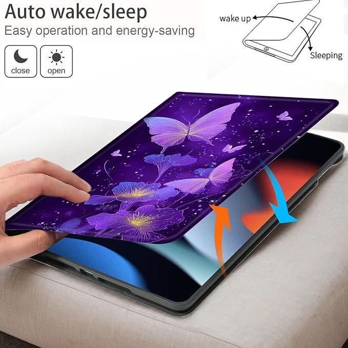Bxgolkgd Tablet Case for Samsung Galaxy Tab A7 10.4 Inch (2020/2022),Shockproof Stand Cover with Heat Dissipation,Auto Wake/Sleep Function,Purple Butterfly Flower