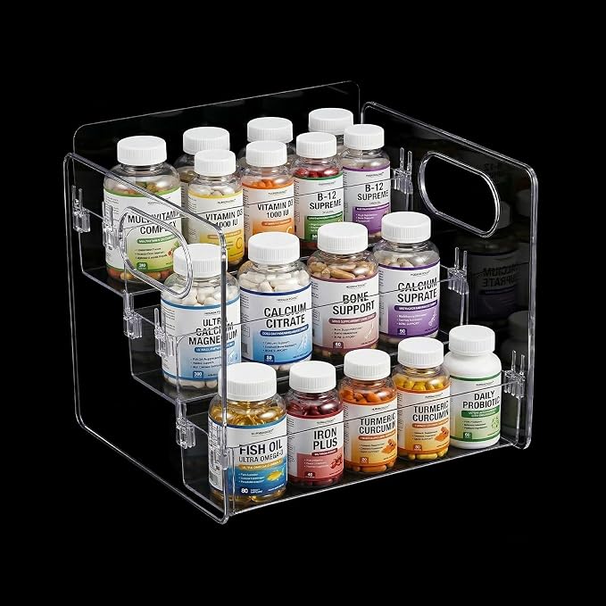 3-Tier Vitamin Storage Organizer, Organizer for Vitamin Bottles And Medicine Bottle, Vitamin Bottle Organizer for Countertop, Bathroom Cabinet Storage Items Are Clearly Visible (1)