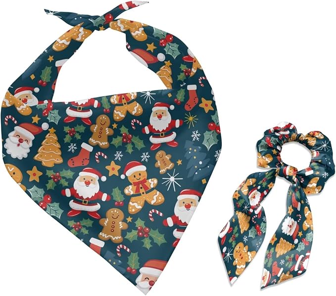COEQINE Dog Bandanas Small Breed Christmas Bow Hair Tie for Large Dogs Xmas Sock Navy Santa Claus Pattern Hair Tie Holder Organizer Set 2 Pcs Birthday Holiday Clothes Funny Cosplay