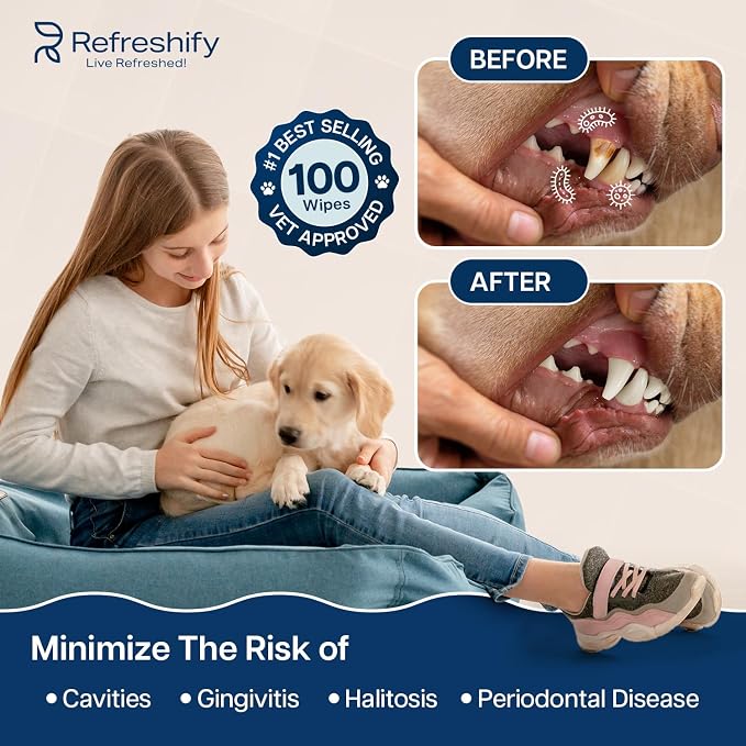 Dog Teeth Cleaning Wipes (100 Value Pack) Fresh Mint Cat & Dog Dental Wipes | Vet Formulated Pet Dental Wipes – Pet Teeth Cleaning Finger Wipes – Effective Teeth Cleaning, Plaque & Tartar Solution