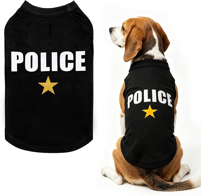 BINGPET Police Dog Shirts,Soft Cotton Puppy Tshirt,Breathable Lightweight Dog Costumes Tank Top Vest,Machine Washable Stretchy Clothes for Small Medium Large Dogs Boy Girl