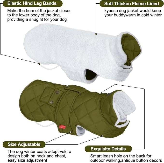 KYEESE Waterproof & Windproof Dog Coat for Medium Large Dogs Puffer Jacket