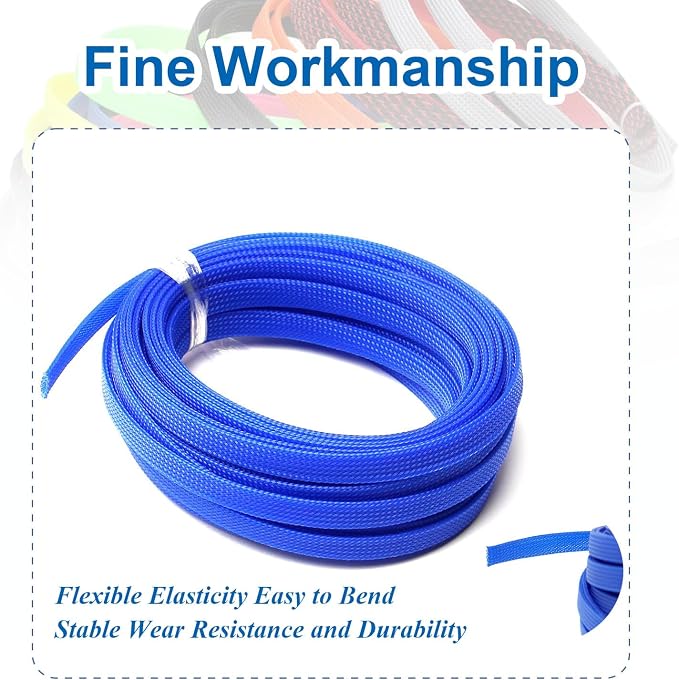 Heyiarbeit 10m/32.8ft PET Expandable Braid Cable Sleeving Flexible Wire Mesh Sleeve Blue 6mm
