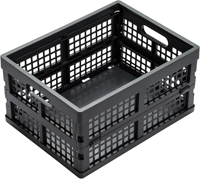 Eslite 16L Collapsible Storage Crates,Folding Plastic Crates for Storage,Pack of 4,Gray