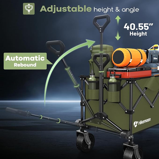 HIKEMOON 150L Collapsible Wagon Compact with Big Wheels, 420LBS Green | Wagons Carts Foldable, Heavy Duty, Portable, All-Terrain, Utility Folding Cart for Shopping/Beach/Garden/Camping/Sports