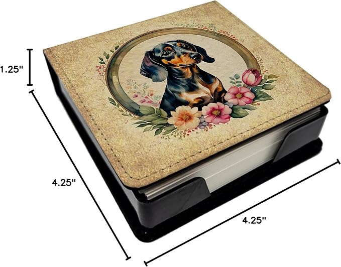 Caroline's Treasures Dachshund and Flowers PU Leather Note Paper Holder with Artist-Designed Cover, Desk Accessory, Office Gift