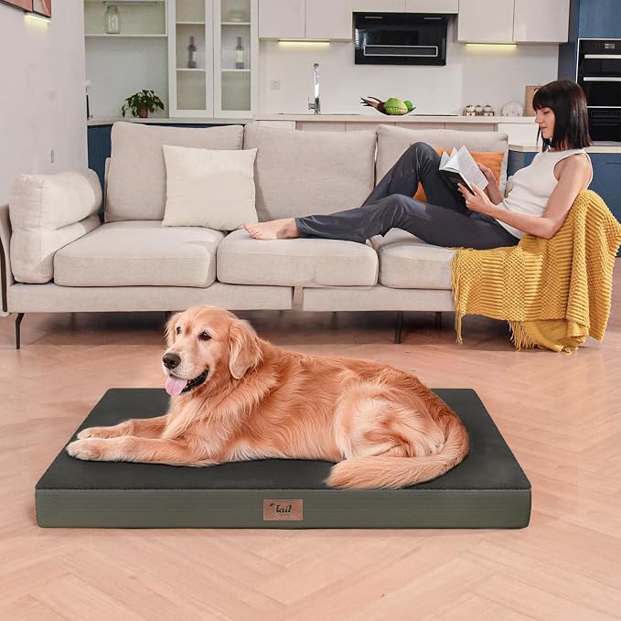 Waterproof Orthopedic Outdoor Dog Bed XL for Extra Large Dogs | Egg Crate Foam for Joint Support, TPU Waterproof Layer, Machine Washable 1680D Oxford Cover, 44 x 32 Inch, Up to 90 lbs