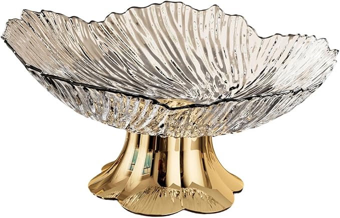 Pedestal Fruit Bowl, Snack Storage Holder, Fruit Tray, Dessert Display Stand, Decorative for Living Room Kitchen Home, E with Gold Base, White