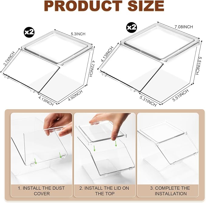 Yerliker 4 Pcs Clear Plastic Storage Bins with Lids Stackable Pantry Storage Organizer Kitchen Cabinet Organizers Ideal Containers for Coffee Pod Tea Sugar Bag Cabinet Home (Large)