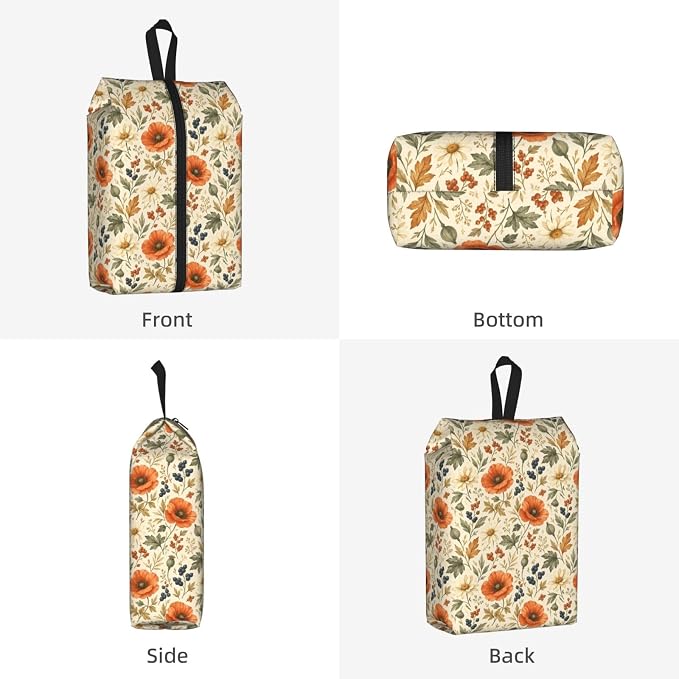 Autumn Wildflower & Berry Travel Shoe Bag for Men & Women, Waterproof Shoe Storage Organizer with Zipper, Portable Shoe Pouch for Sneakers, Heels, Sandals, Gym & Travel Luggage 2PCS