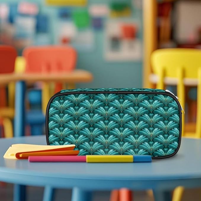 Pencil Case Large Capacity Pencil Bag Teal Blue Shells Pattern Pouch Box Organizer Pen Case, School Supplies for Teen Adult