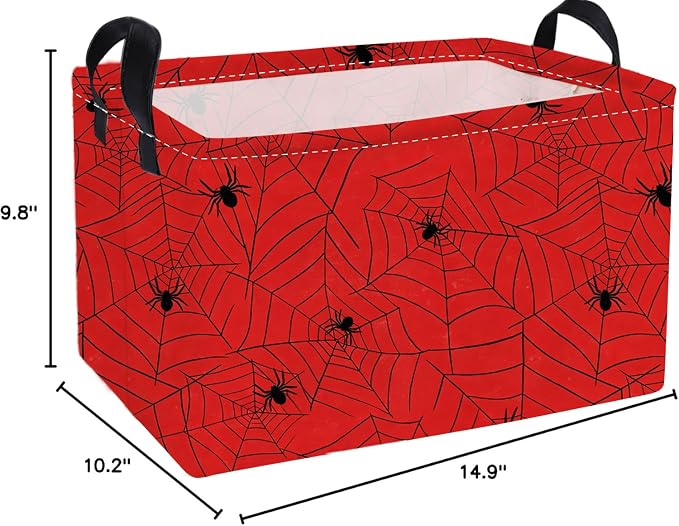 Essme Rectangular Spider Basket,Kids Storage Bins Organizer with Handles for Farm Room Decor, Gift Basket,Shelf Basket.(Red Spider)