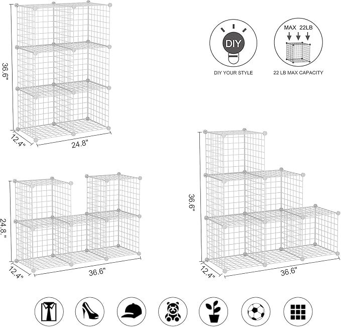 C&AHOME Wire Cube Storage, 6 - Cube Organizer Metal C Grids, Units, White | Modular Shelves Units, Storage Bins Shelving, Closet Organizer, Ideal for Home, Office, Living Room