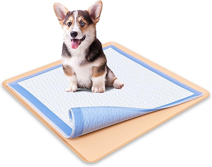 Skywin TidyFriend Travel Friendly Dog Pee Pad Holder Fits Up to 24” x 24” Wee Wee Pee Pads - Flexible Rollable Silicone Mat with Soft Edge - Quick Wipe & Potable Dog Pad Holder (Beige) | Stable Grip, Raised Edges, Quick-Wipe Silicone Surface Dog Potty ...