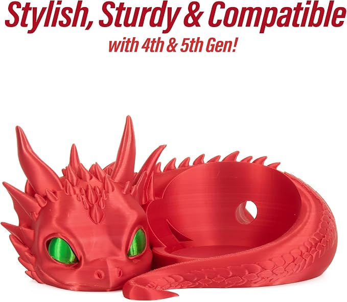 Dragon Stand for Echo Dot 4th/5th Gen, 3D Printed Dragon Amazon Echo Desktop Speakers, Holder for Echo Dot 5th Gen Echo Dot 4th Gen, Made in USA (Red)