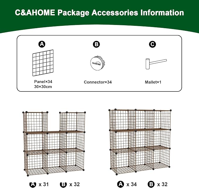 C&AHOME Wire Cube Storage, 9 - Cube Organizer Metal C Grids,Shelves, Brown | Modular Shelves Units, Closet Organizer, Storage Bins Shelving, Ideal for Home, Office, Living Room
