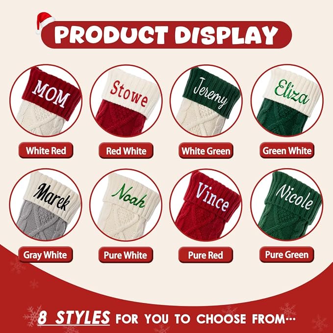 Personalized Christmas Stocking Large Custom Knitted Embroidered Name Xmas Stocking for Family Kids Pets Fireplace Party Decor