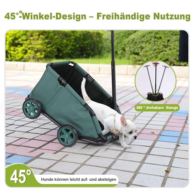 Mini Dog Strollers for Mini Pets, Foldable Multifunctional Shopping Carts with Extendable Pull Handle, Doggie Wagon Built-in Cushion and Safety Rope with Storage Bag (Dark Green)
