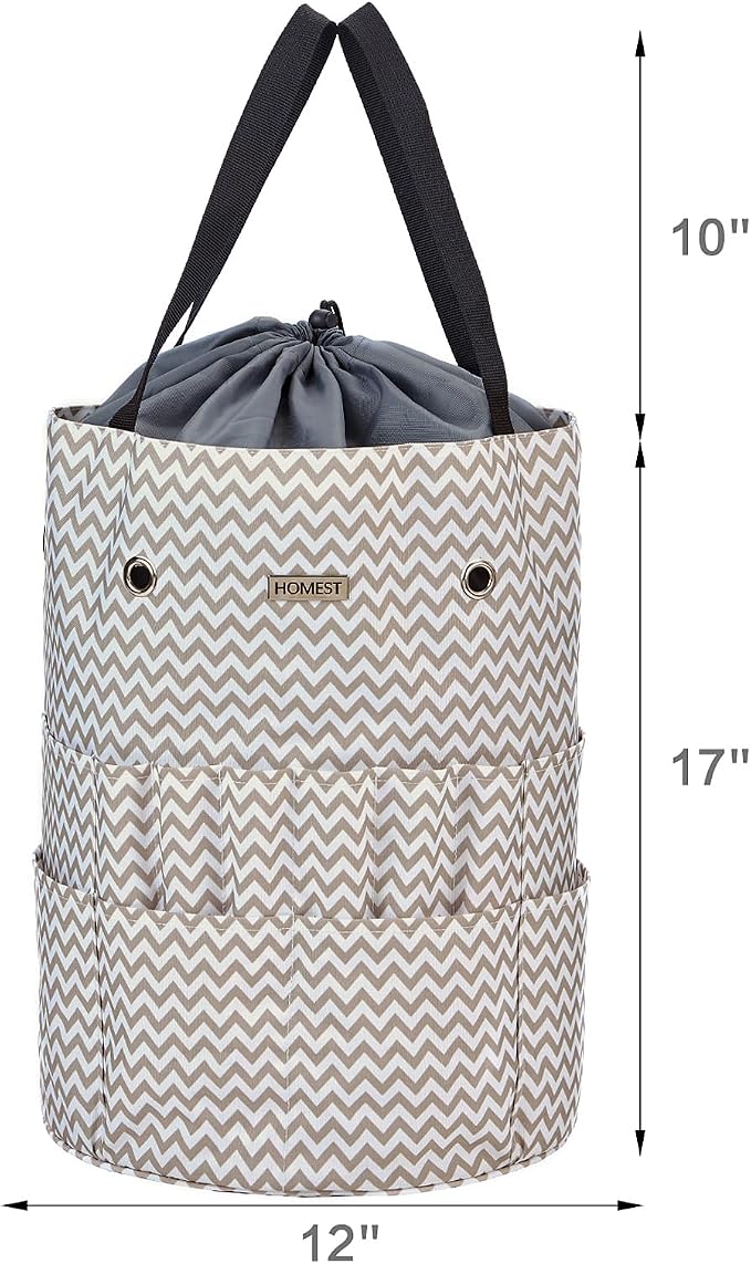 HOMEST Crochet Bag Organizer for Yarn Storage, and Knitting Accessories | Customized front compartment, 6 oversized grommets and drawstring closure for hooks, needles and projects, Ripple
