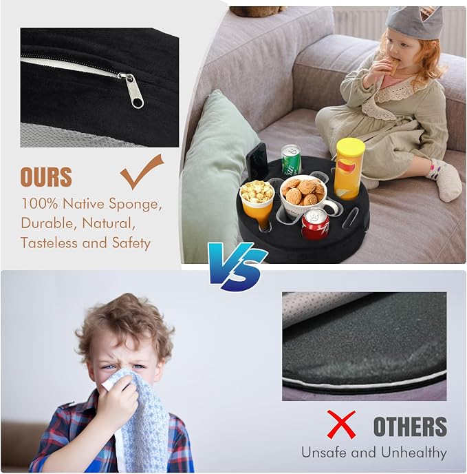 INNO STAGE Couch Cup Holder Pillow | Sofa Caddy Buddy Cupholder Organizer, for Bed Rv Tv Car Man Cave Boat Remote Snacks Drink, Gift for Couch Potato, Black