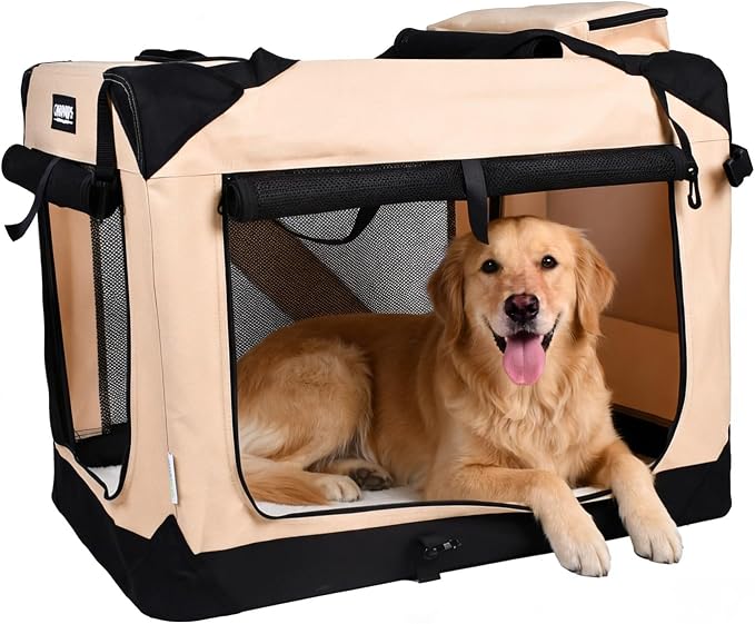 Jespet 3 Door Soft Dog Crates Kennel for Pets, Folding Travel Pet Carrier | 3 Mesh Doors 36'' Dog House, Large Pocket, Easy to Install, Steel Frame, Removable Crate Pad, For Indoor & Outdoor