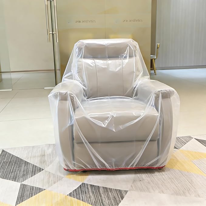 Plastic Chair Cover Furniture Cover with Elastic Band, Clear Recliner Cover Protector for Moving and Storage, Waterproof & Dustproof Moving Bags for Armchair Slipover 34W x 42D x 48H Inches (Chair)
