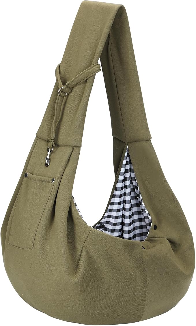 ARZQUT Dog and Cats Carrier Sling, Small Pet Carrier with Storage Pocket | Reversible Puppy Sling Carrier, Safety Buckle, Storage bag, Machine Washable for Travel, Outdoor Activitie, Hand-Free, Green