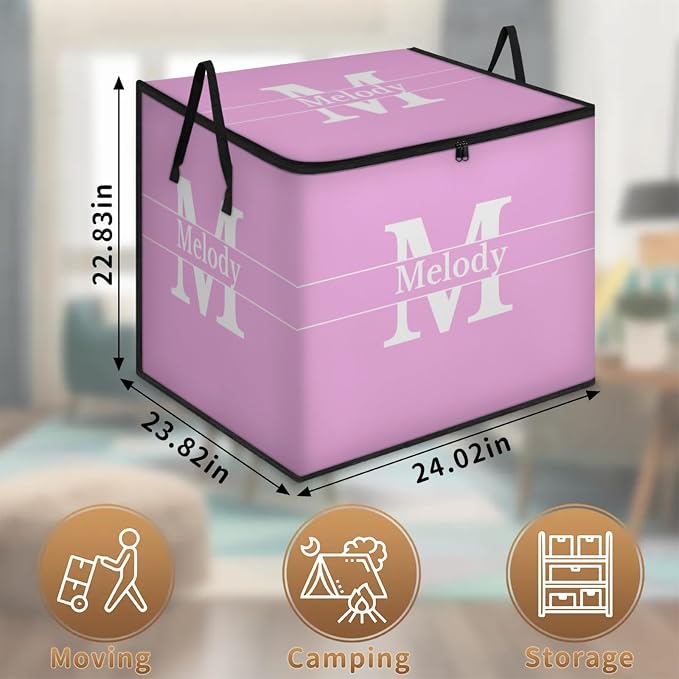 Personalized Name Large Storage Basket with Lid, Pink Canvas Storage Bins Quilt Clothes Organizer with Initial Letter for Bedroom, Kitchen, Bathroom, Nursery, Shelves, Closets