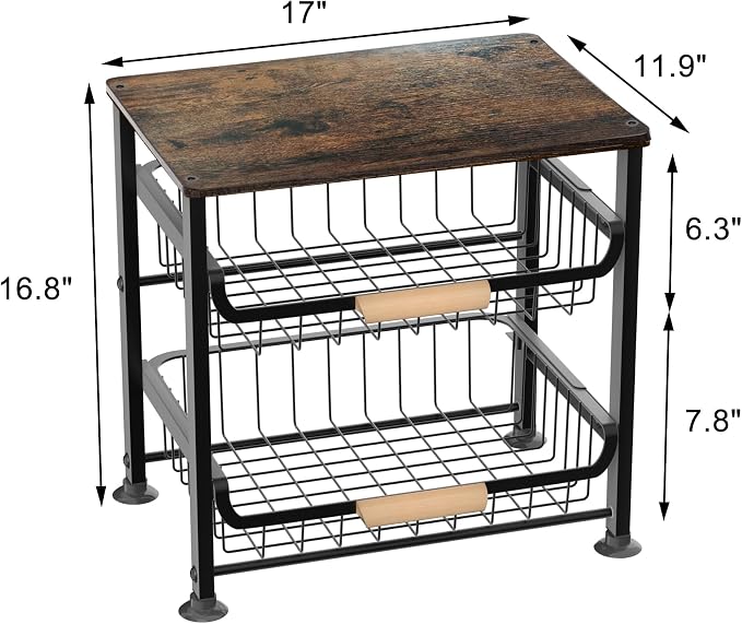 Fruit Vegetable Basket for Kitchen,3 Tier Pantry Organizers and Storage,Snack Organizer for Countertop,Pantry Cart,Metal Wire Storage Shelf Organizer Baskets for Kitchen, Pantry, Bathroom