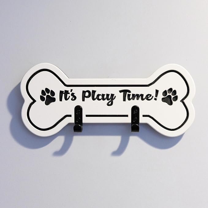 Noble Heritage Play TIME Dog Bone Leash & Key Holder - Wall-Mounted Organizer for Dog Leashes, Collars & Keys | Recycled HDPE Plastic | Indoor/Outdoor Use | Made in USA | Black White Black