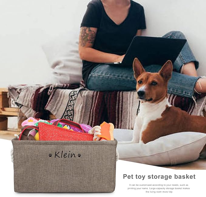 Personalized Dog Toy Storage Basket Bin, Customized Pet's Name Storage, Collapsible Organizer Box for Dog Toys, Clothing, Apparel & Accessories, Brown, Medium