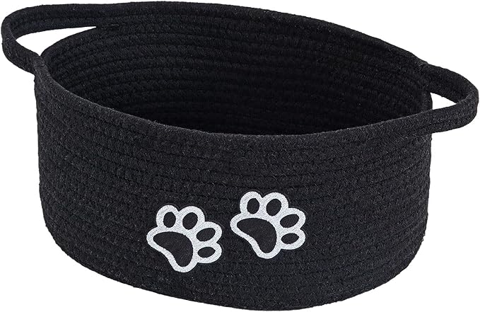 Small Woven Cotton Rope Nursery Organizer Bins, Dog Toy Basket Bins with Handle, Cute Empty Pet Gift Storage Baskets with Paw