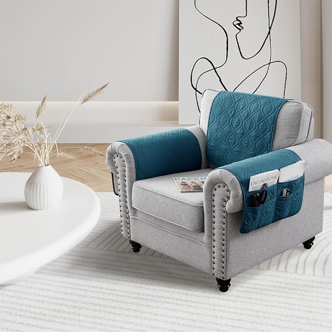 Chair Arm Covers for Living Room Sofa Arm Covers Armrest Slipcover Headrest Covers for Recliner Chair Armrest Cover for Nonslip Furniture Protector Couch Sofa (Deep Teal,1 Seat 3 Piece Set)