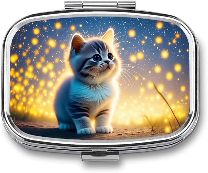 Cute Pet Scene Durable Metal Pill Case for Daily Use, 2 Slot Medicine Box Organizer,Leak Proof Travel Pill Container for Vitamins, Compact Pocket Medicine Holder for Seniors,Holiday Gift