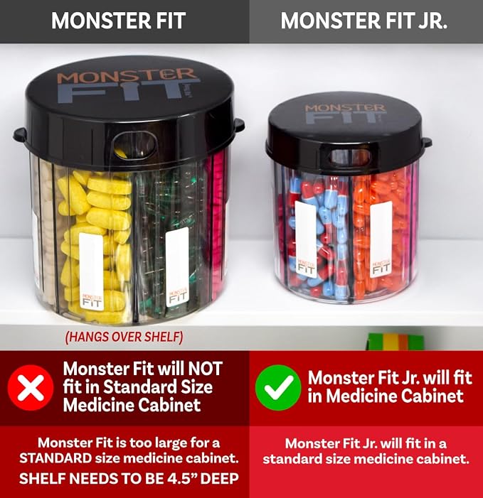 XL Supplement Pill Dispenser Bottle, 7 Compartment, Labels, Easy Open, Anti-Mixing, UV Protected Organizer, Extra Large Monthly Vitamin, Monster Fit Medication Holder Includes Premium Medisafe App