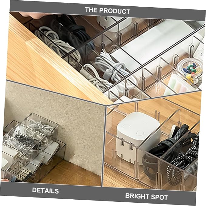 Mikikit 1pc Multi-grid Cable Storage Box Wire Organizer for Practical Cord Management Pet Material Keeps Cables Tidy and Accessible