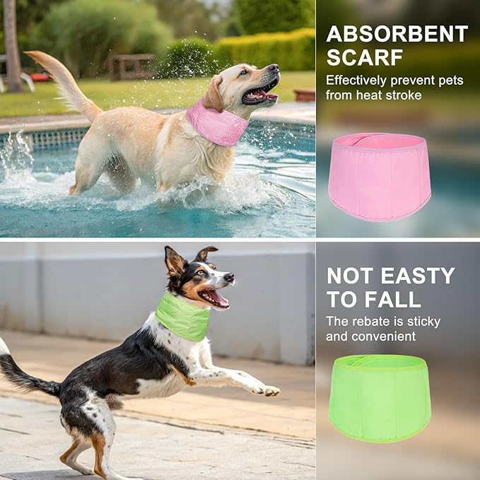 BEAUTYZOO Dog Cooling Bandana for Small Dogs, Instant Chill Out Ice Scarf Pet Bandanas, 2 Pack Adjustable Neck Wrap Cooler,Heat Relief Outdoor Camping Training,Green Pink L
