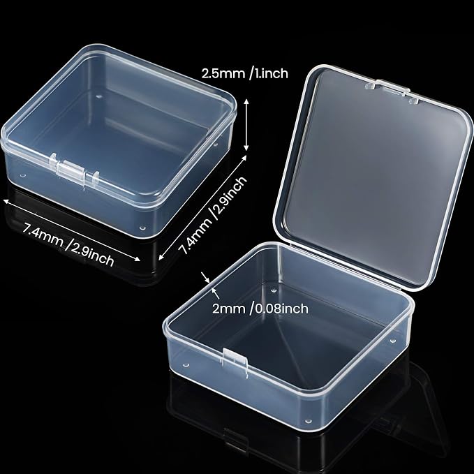 SATINIOR 48 Packs Clear Small Plastic Containers Transparent Storage Box with Hinged Lid for Small Items Crafts Jewelry (2.9 x 2.9 x 1 Inches)