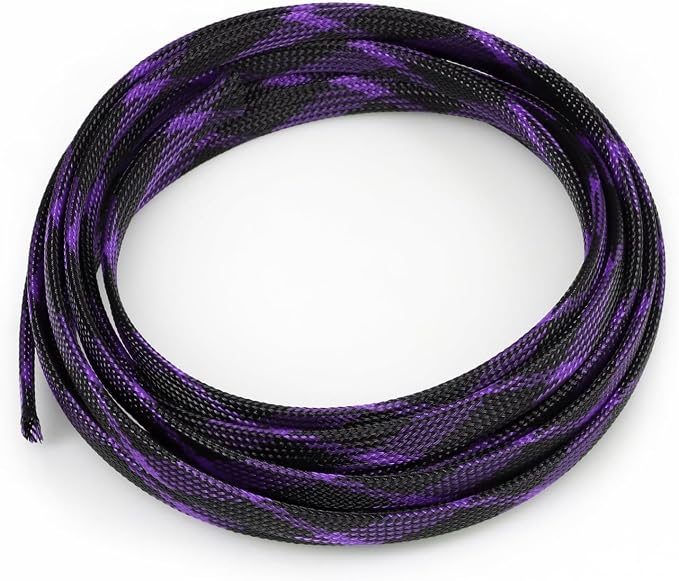 Heyiarbeit 5m/16.4ft PET Expandable Braided Sleeving 1/2-inch Width Flexible Wire Mesh Sleeve for USB Cable Power Cord Audio Video Cable - Protect Cat from Chewing Cords - Black Purple