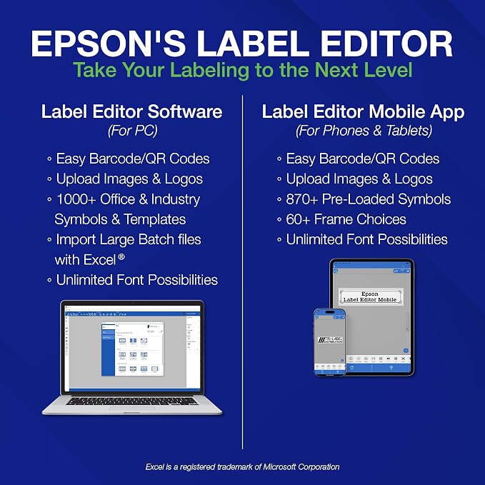 Epson LABELWORKS LW-C610PX-BLK Premium Portable Bluetooth Label Machine Printer & 212BMCPX PET (polyester) Tape Cartridge - Black on Matte Clear Designer Craft Label Maker Tape - 1/2" (12MM) Wide, 26'