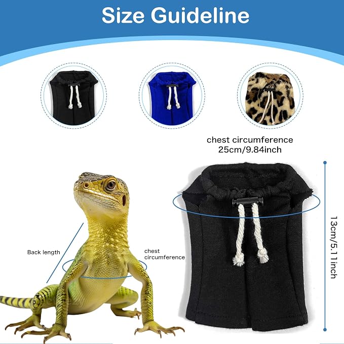 Lizard Clothes Bearded Dragon Hoodie Sweater Jacket Small Pet Costume Flannel Apparel for Reptiles Party Cosplay Props Chameleon Outfit Reptile Clothing Accessories（Black）
