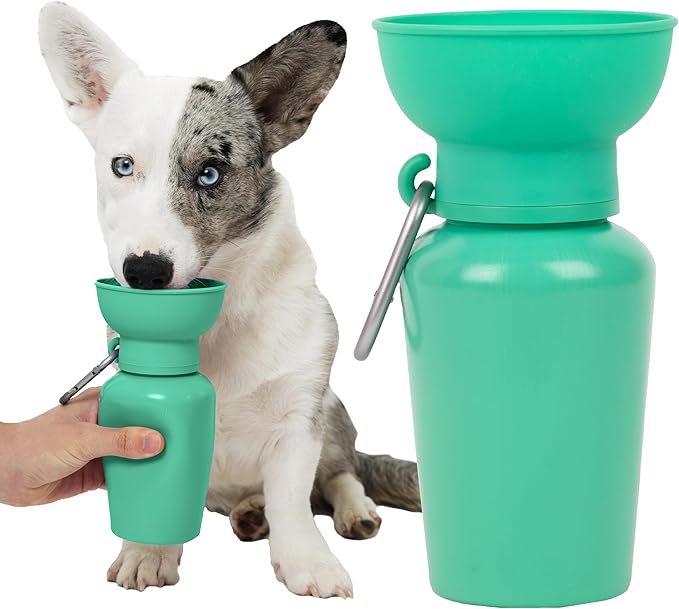 Springer Flip Dog Water Bottle | Portable Drinking Feeder with Foldable Food-Grade Silicone Bowl | One-Hand Squeeze & Leak-Proof | BPA-Free 20oz | Walking, Hiking & Camping | Puppy Essentials